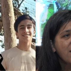 À esquerda, Claudecir e Felipe. Claudecir é um homem branco de cabelo cinza e usa uma camisa azul. Felipe é um garoto branco de cabelo preto com camiseta amarela. À direita, vemos Rosimari Costa Lima, a viúva que pediu pela prisão do suspeito de matar seu marido e seu filho. Ela é uma mulher parda de cabelo preto.