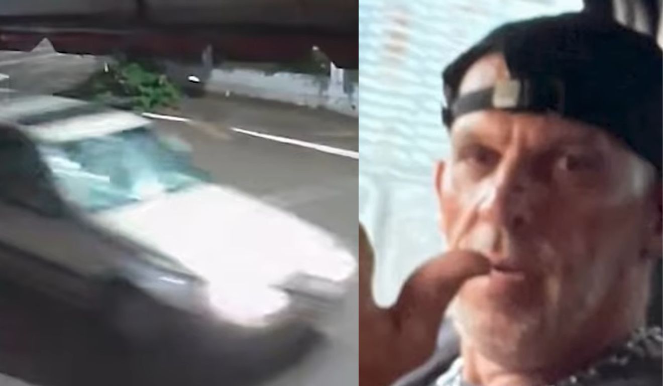 À esquerda, carro do vereador flagrado por câmeras de segurança; à direita, homem morto no acidente.