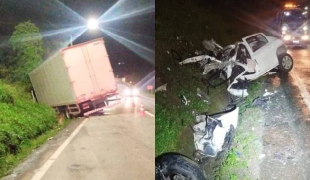 Montagem com fotos do acidente na PR-423, em Araucária