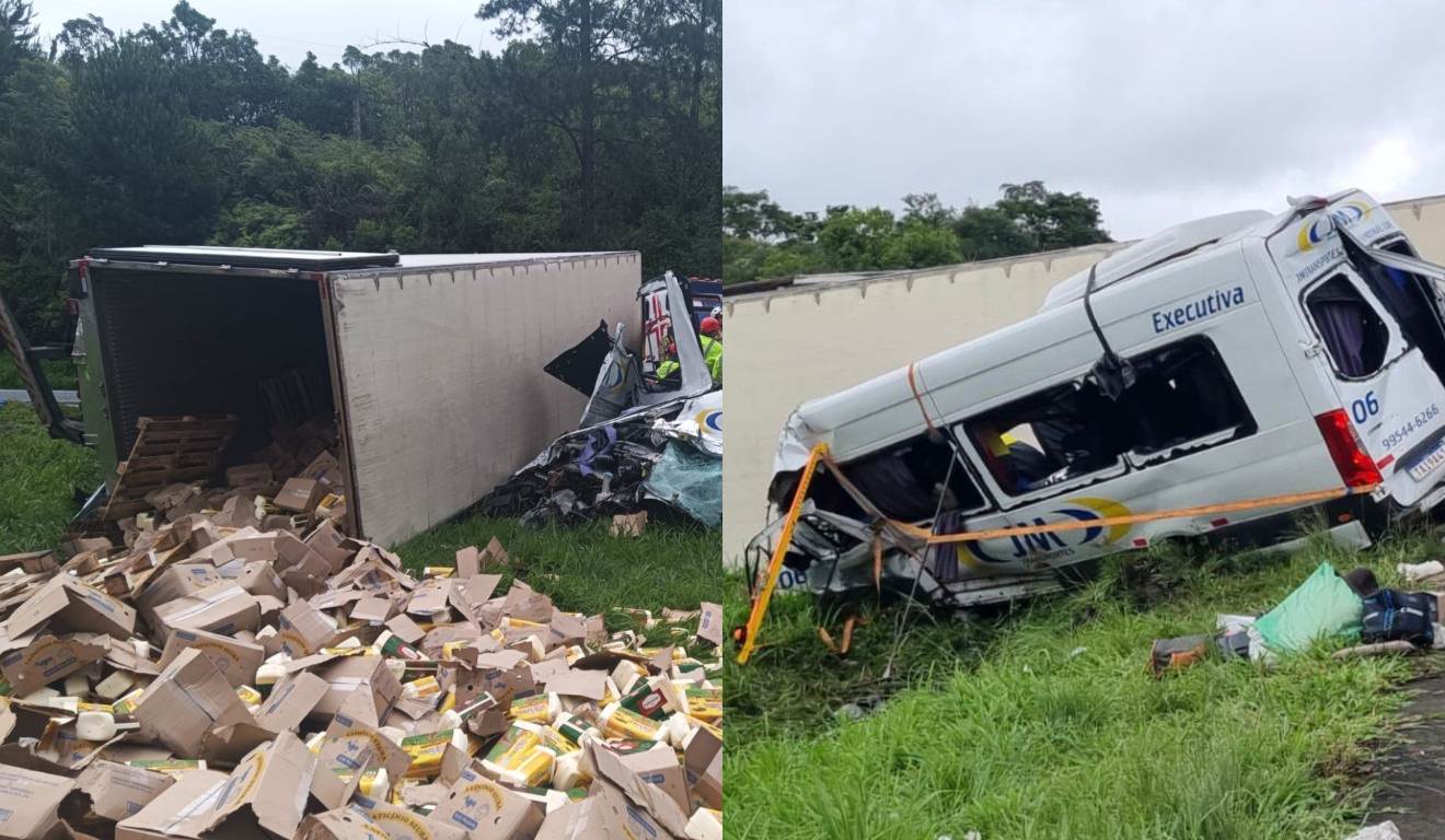 colagem com fotos do acidente na br-116