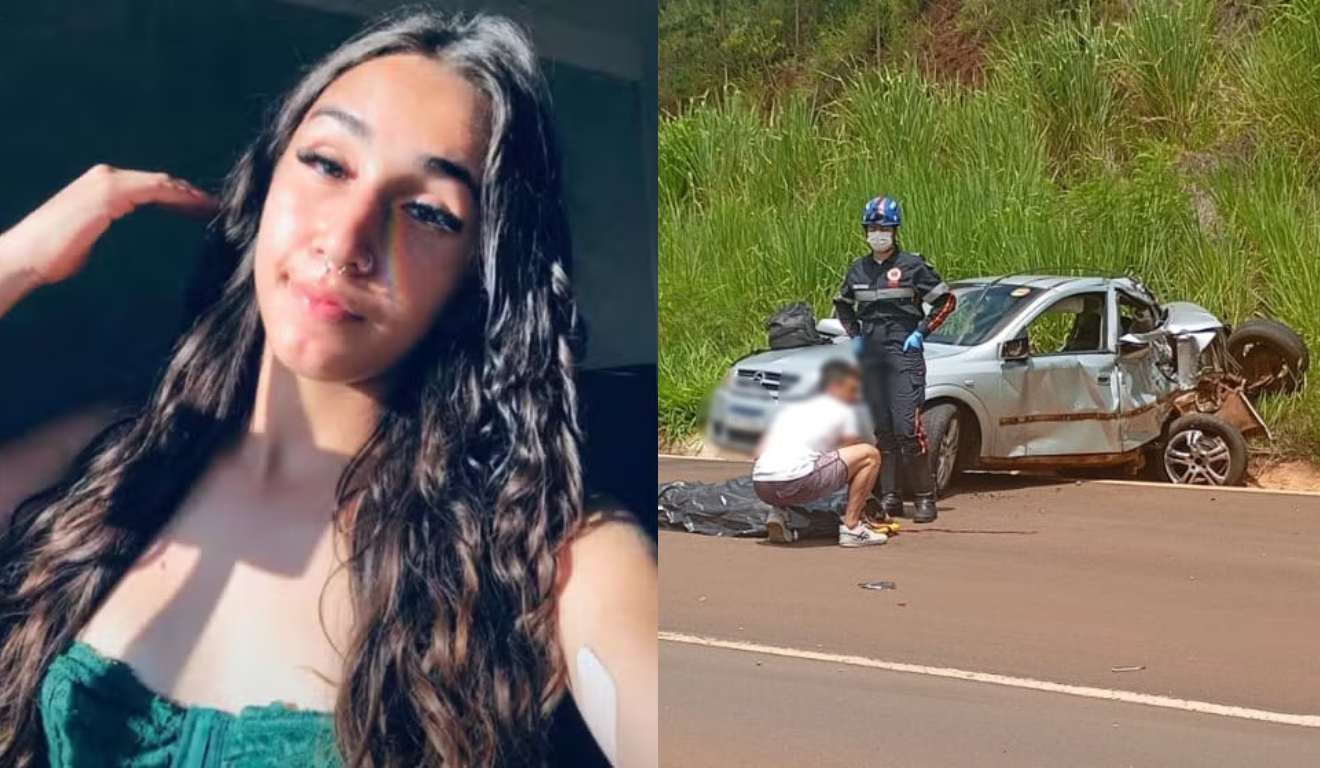 Colagem de fotos mostram Victoria de Almeida Silva, de 17 anos, que morreu em um acidente em Umuarama.