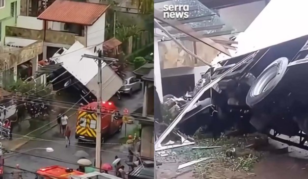 Montagem com fotos do acidente que resultou na morte de uma criança de 6 anos em Nova Friburgo