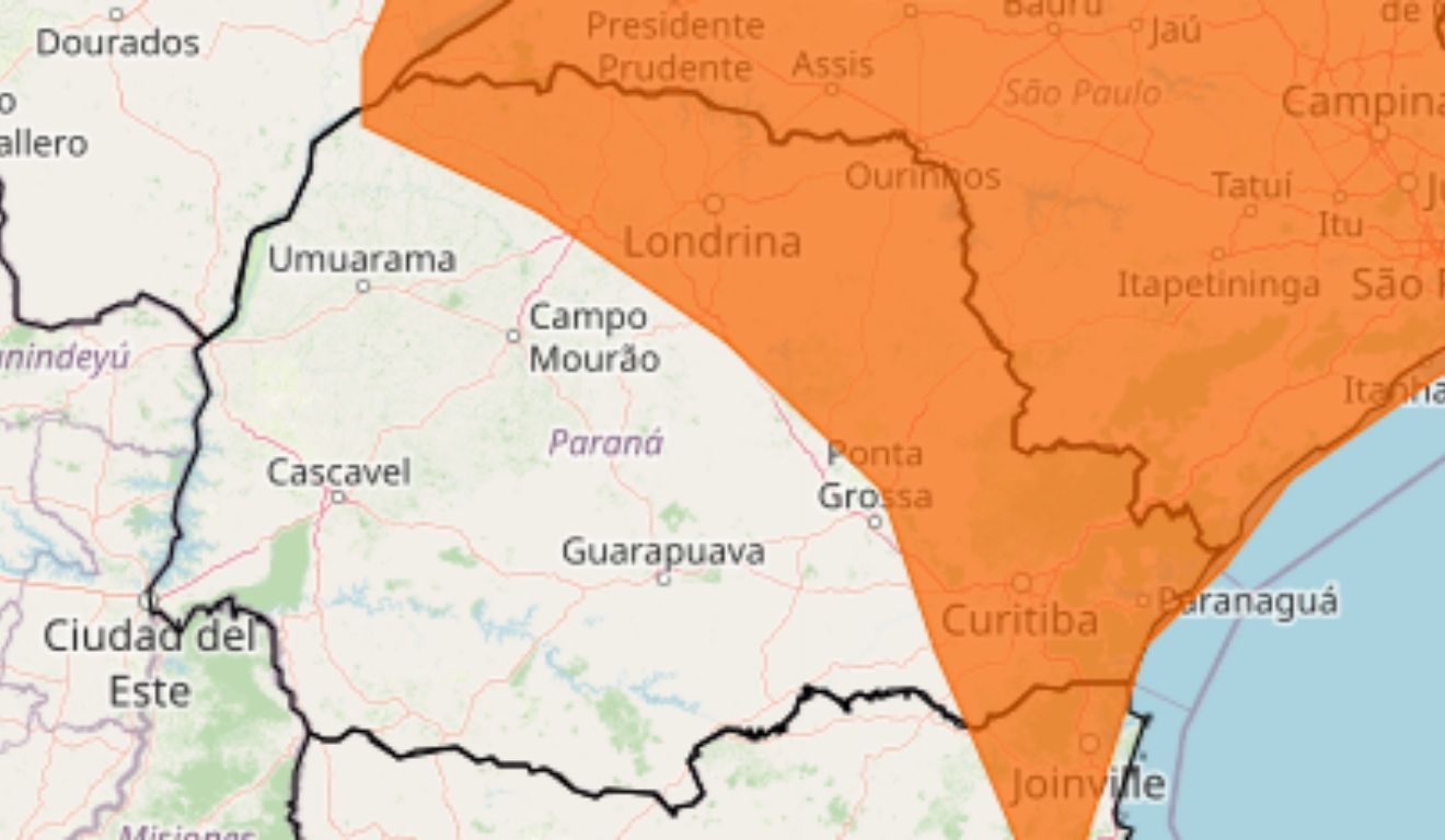 mapa do paraná em alerta laranja para tempestades