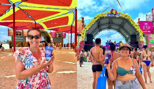 Veranistas aproveitando a Arena Mundo Ric e mostrando brindes