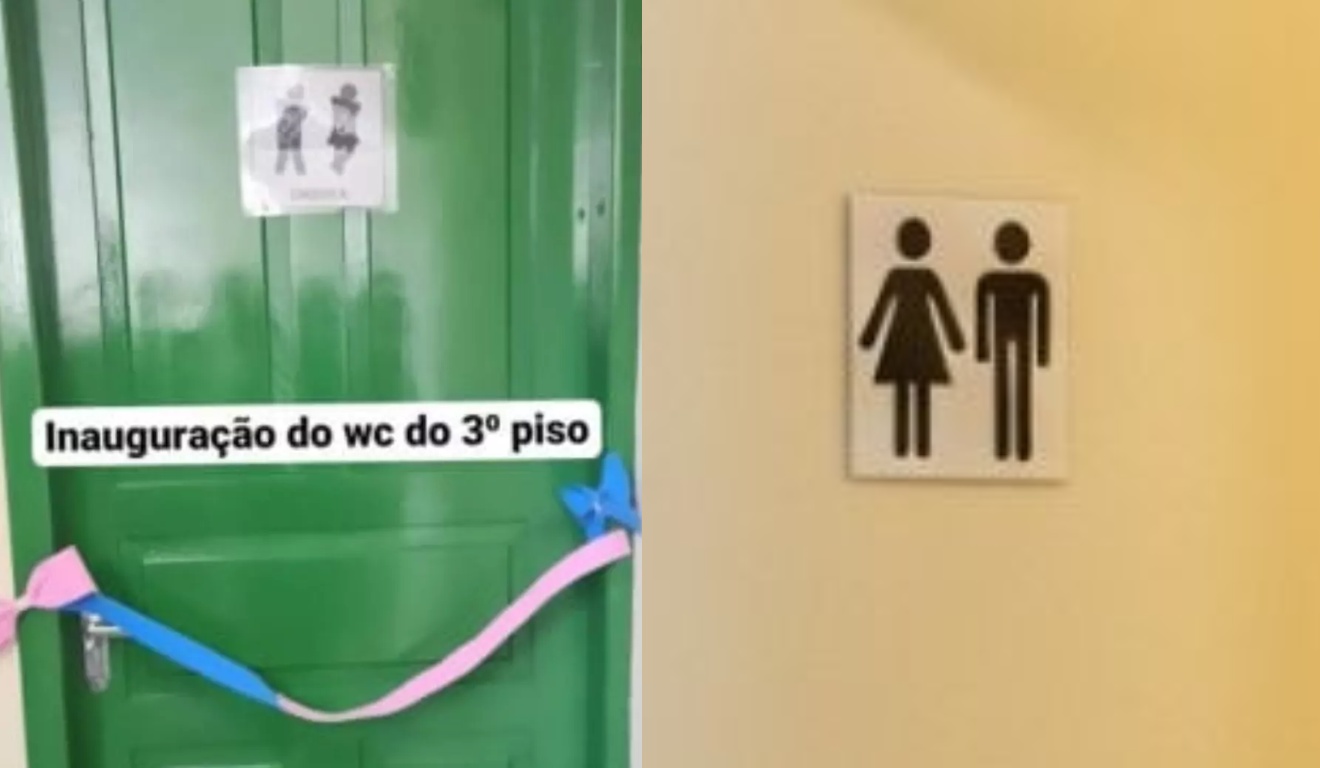colagem com foto de banheiro unissex em blumenau, santa catarina