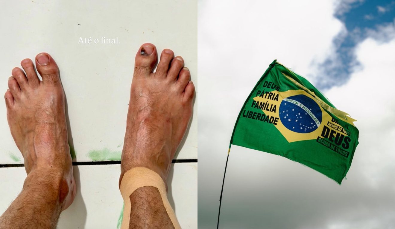 colagem com fotos da caminhada de nikolas ferreira até brasília