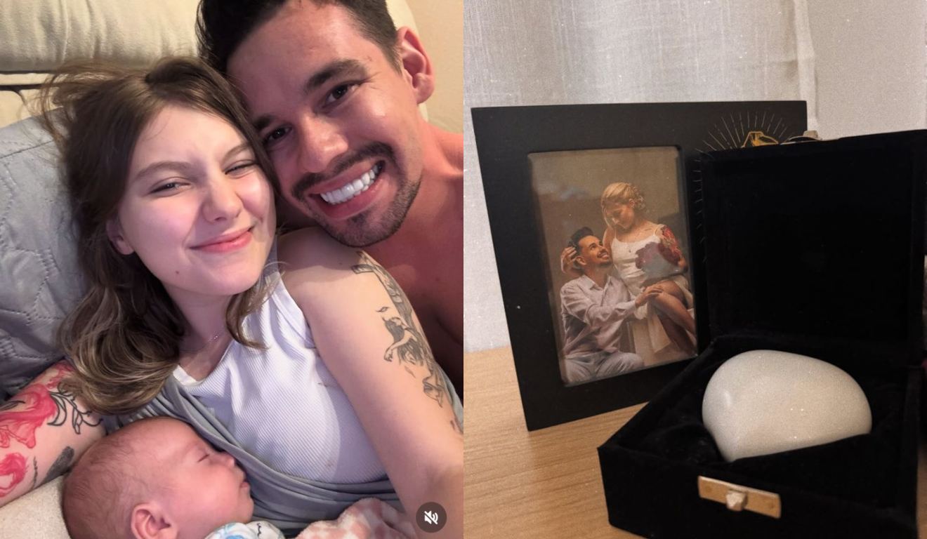 colagem com fotos de isabel veloso e seu marido