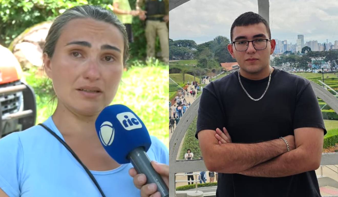 Montagem com fotos da irmã e do jovem desaparecido no Pico Paraná