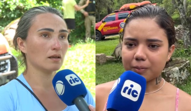 Montagem com foto da irmã do jovem desaparecido e a amiga