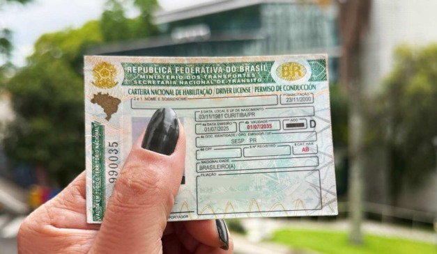 Mão feminina segura documento da carteira nacional de habilitação (CNH)