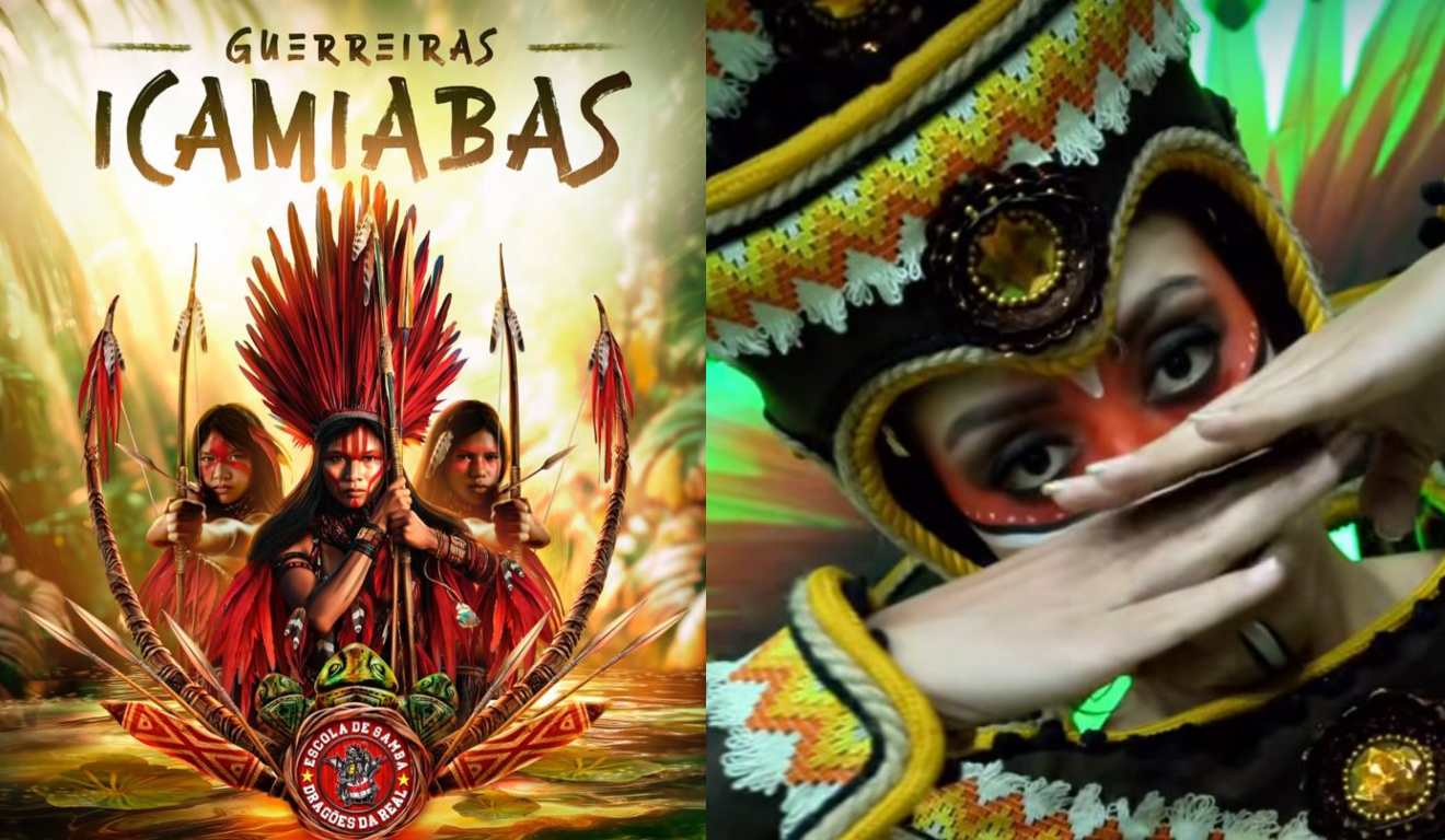 colagem com fotos do novo samba enredo da escola de samba dragões da real