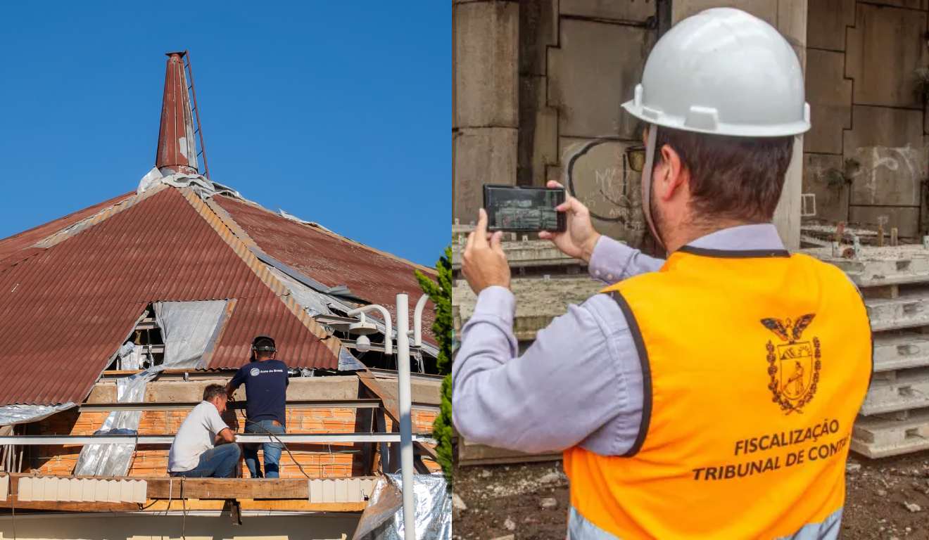 colagem com fotos de obras no estado do paraná
