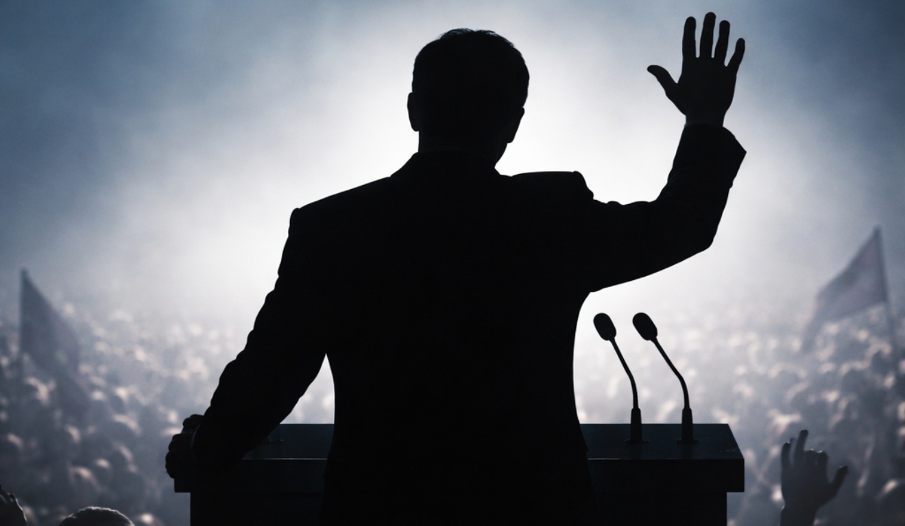 silhueta de político no palanque