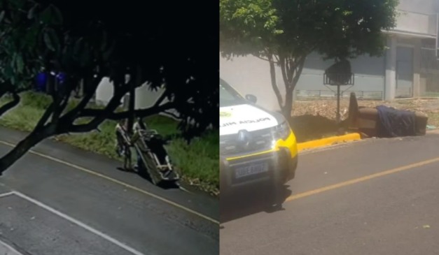 colagem com fotos do caso homem morto dentro do sofá