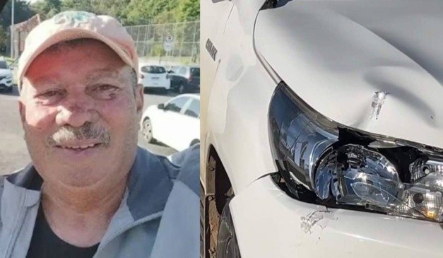 Idoso que morreu atropelado por caminhonete e veículo batido em montagem