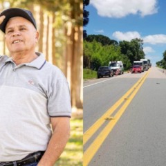 idoso que morreu atingido por carro e local de acidente em montagem