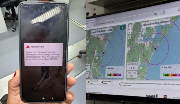 Alerta emitido pela Defesa Civil no litoral do Paraná e monitoramento em montagem