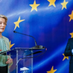 Presidente da Comiss&atilde;o Europeia, Ursula von der Leyen, e o presidente do Brasil, Luiz IN&aacute;cio Lula da Silva, em coletiva de imprensa do acordo Mercosul - Uni&atilde;o Europeia