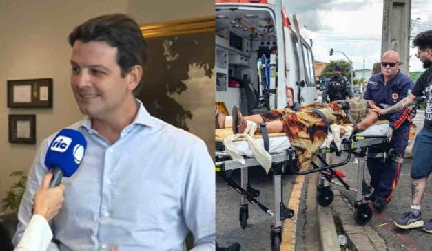 Colagem de fotos com o prefeito de Curitiba, Eduardo Pimentel, e uma mulher em situação de rua que foi internada de forma involuntária.