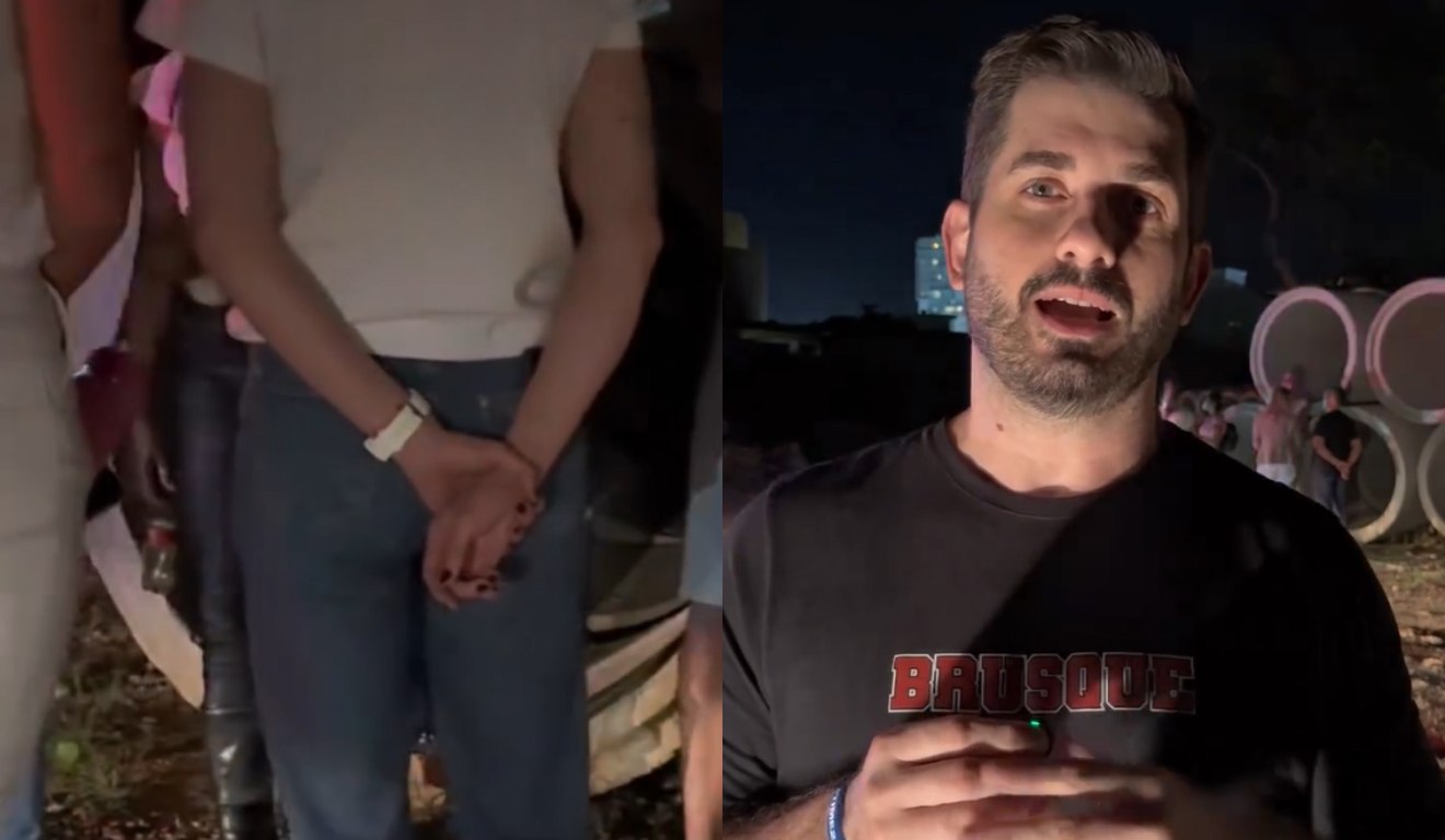 Montagem com fotos da abordagem do casal que namorava na manilha, em Brusque