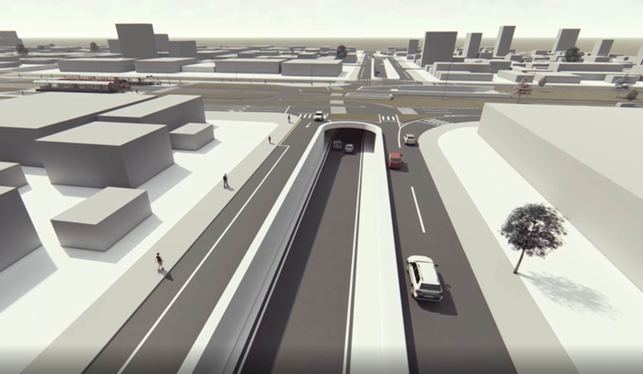 Projeto da nova trincheira de Curitiba, na Linha Verde, entre os bairros Capão Raso e Xaxim.