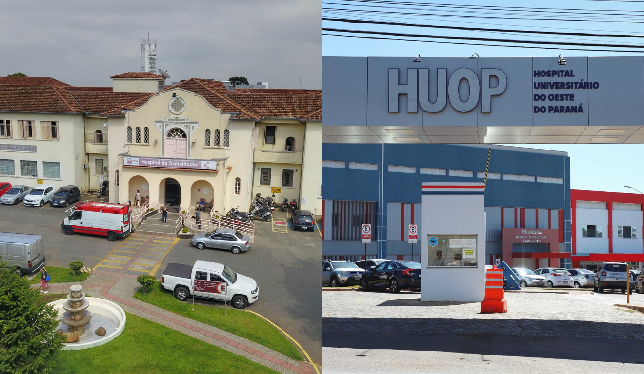 Hospital do Trabalhador, em Curitiba, e Hospital Universitário do Oeste do Paraná, em Cascavel, que figuram entre os 5 melhores hospitais do Paraná que fazem parte do ranking divulgado pelo Ibross.