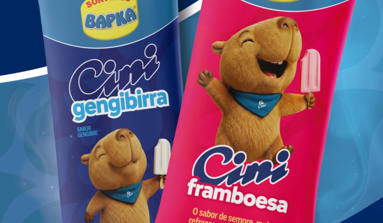 Arte de divulgação dos novos picolés sabir cini gengibirra e framboesa