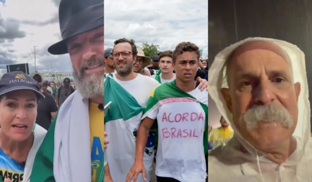 Montagem com fotos de Tito Barichello, Filipe Barros e Sargento Fahur, na caminhada de Nikolas Ferreira