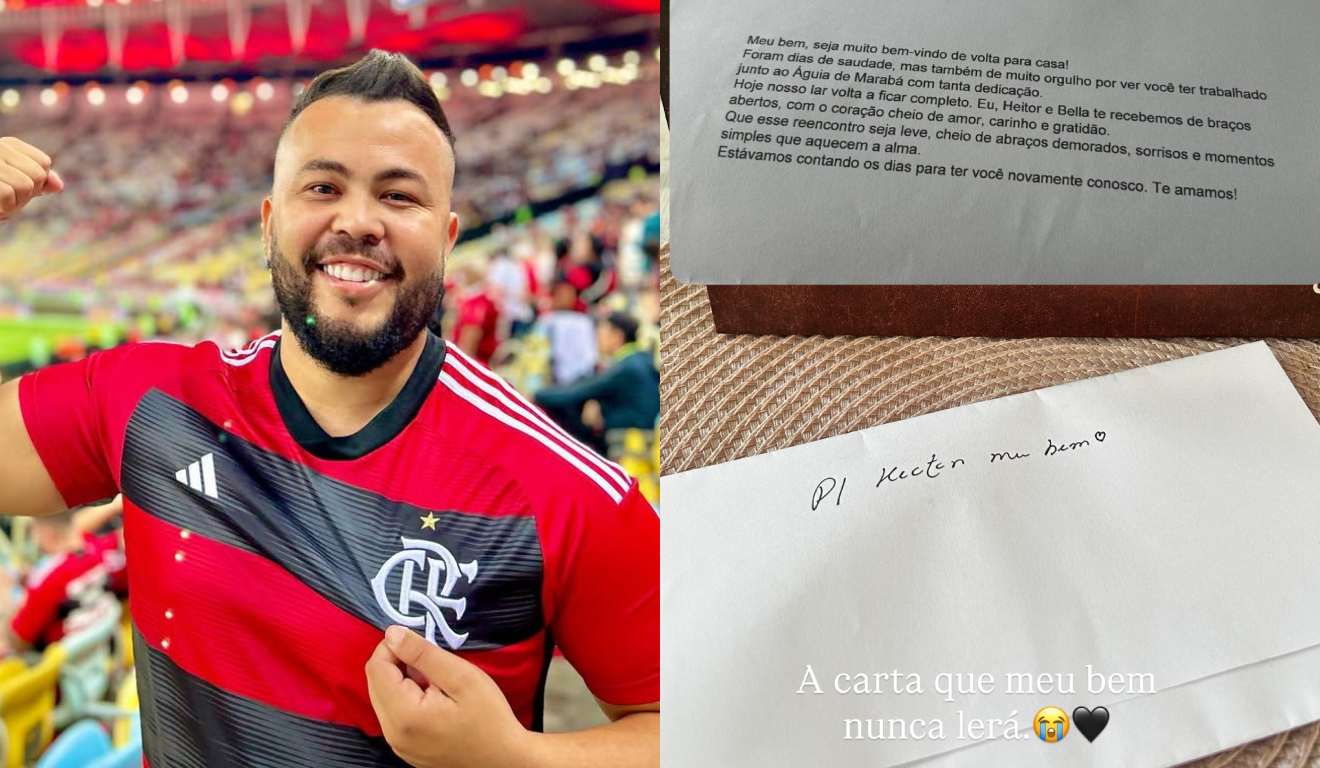 Montagem com foto de Hecton Alves e da carta da esposa