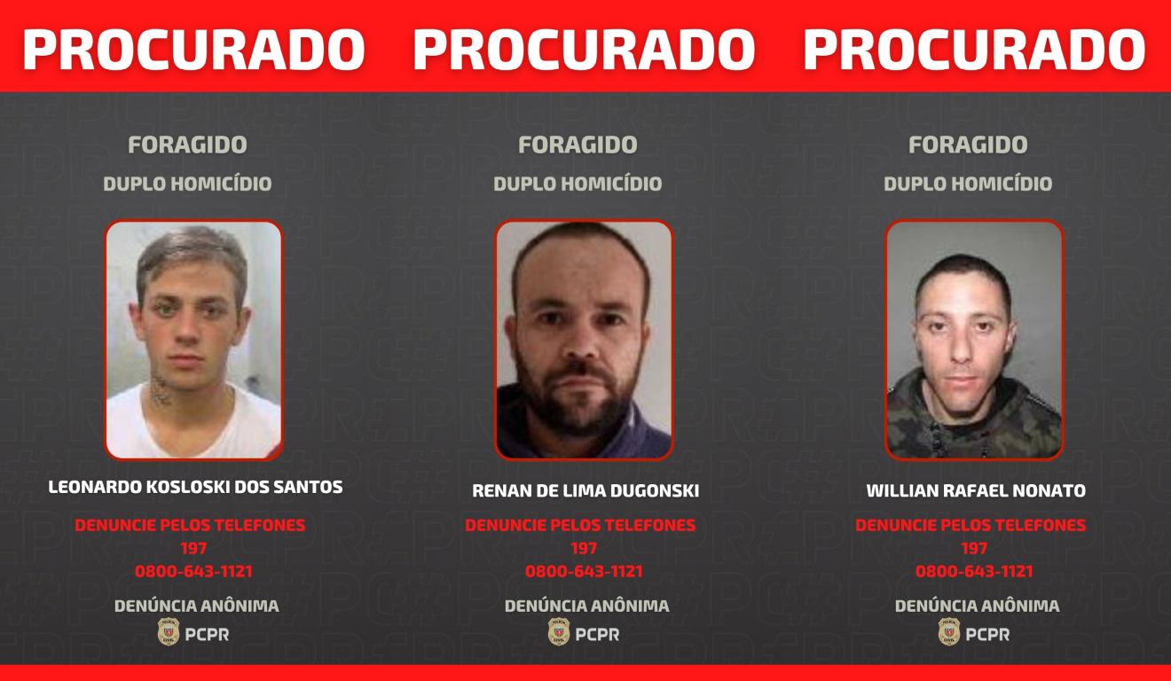 Montagem com fotos de suspeitos de duplo homicídio em Curitiba