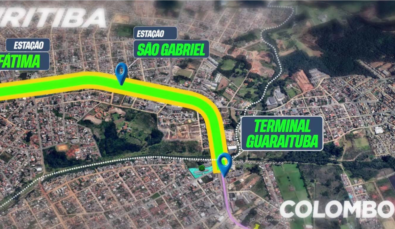 Eixo Curitiba-Colombo do projeto que pretende ligar Curitiba a dois muicípios da RMC.