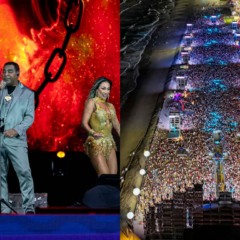 colagem com fotos do show de raça negra, em matinhos, no paraná