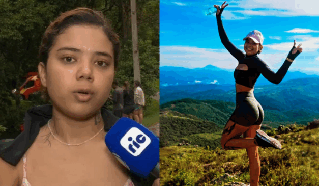 À esquerda, Thayane Smith dando uma entrevista à Ric RECORD. À direita, a jovem está em uma trilha. Ela voltou ao Amazonas nesta quinta-feira (22).