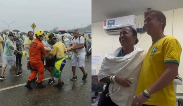 Montagem com fotos dos manifestantes atingidos por raio em caminhada de Nikolas Ferreira