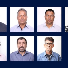 Colagem de fotos com os rostos dos sete vereadores de Francisco Alves condenados por compra de voto.