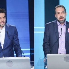 Marçal e Boulos durante debate na Record