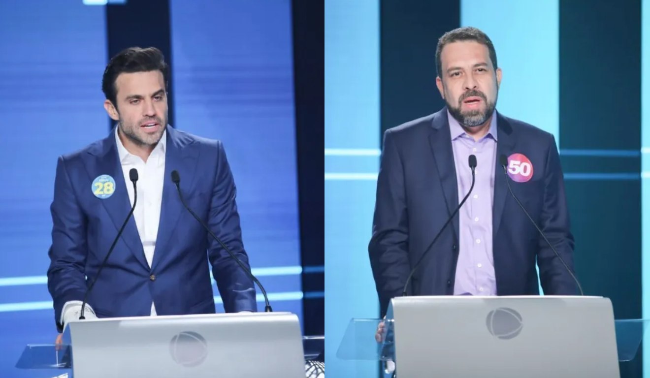Marçal e Boulos durante debate na Record