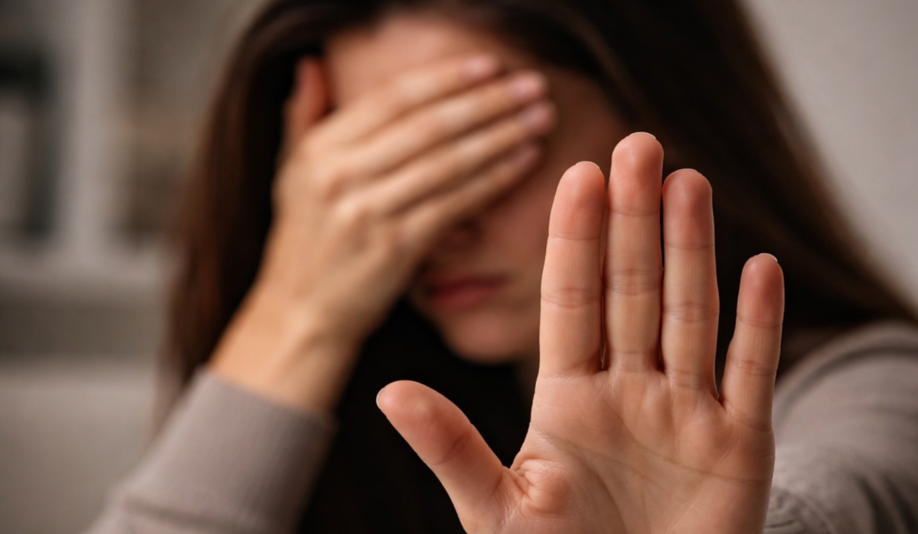 foto gerada por IA de mulher vitima de violência doméstica