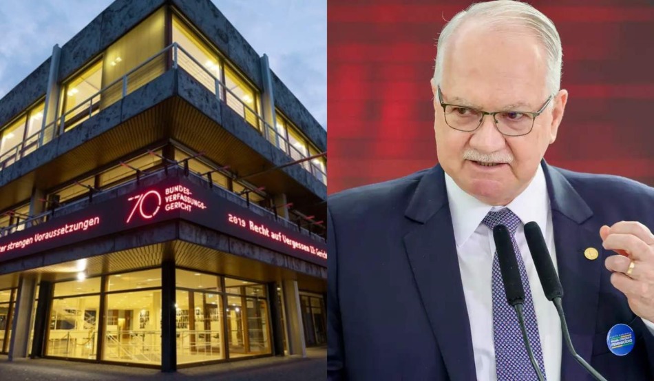 Colagem de fotos mostram a sede do tribunal Constitucional da Alemanha e o presidente do STF, Edson Fachin