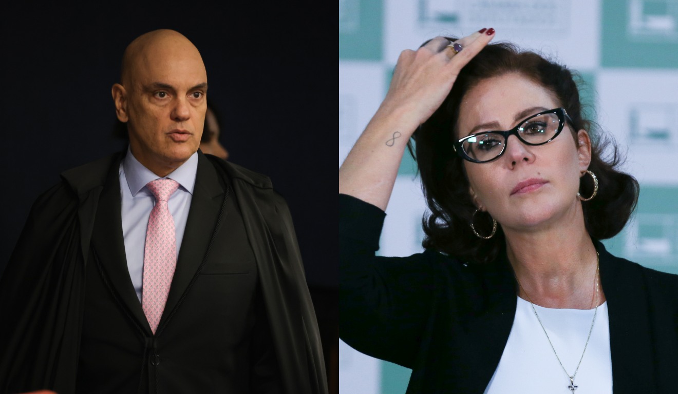colagem com fotos de alexandre de moraes e Carla Zambelli