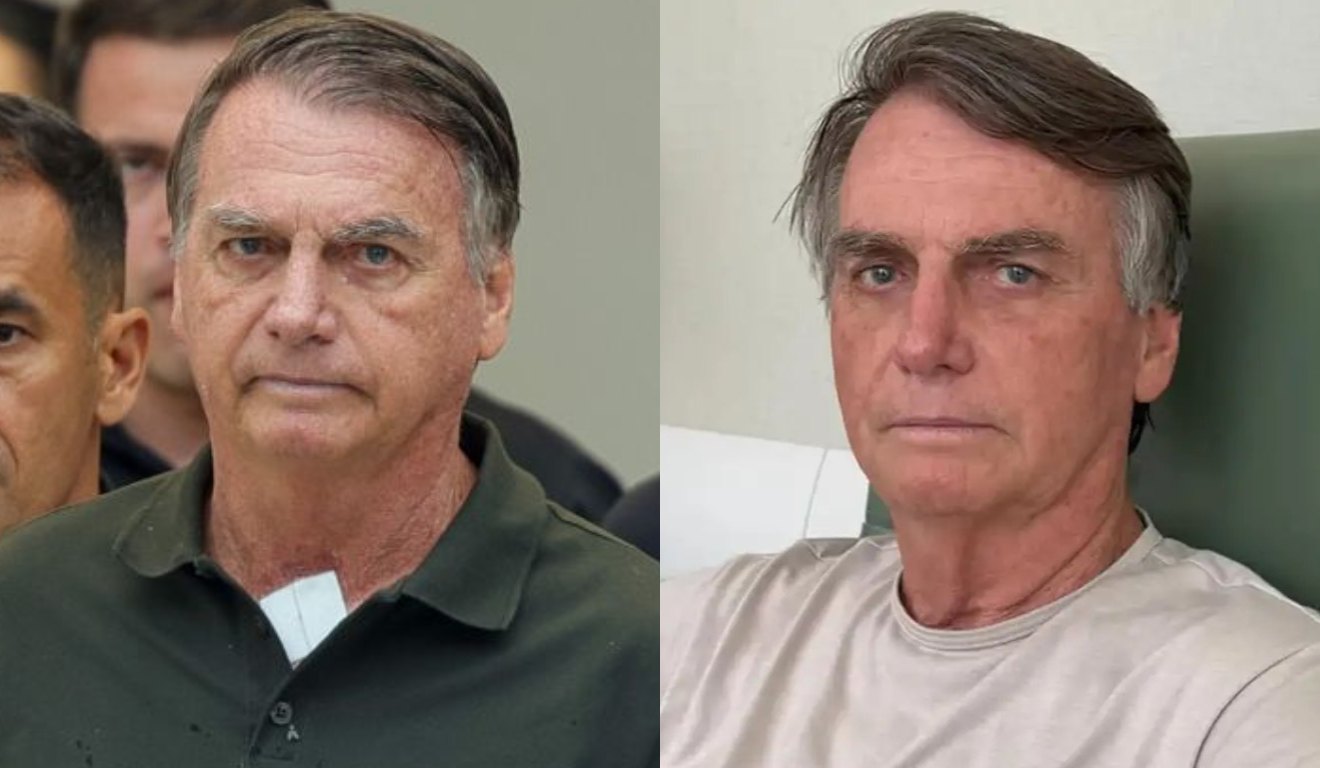 colagem com fotos de ex-presidente jair bolsonaro que est&aacute; no fim da pris&atilde;o domiciliar