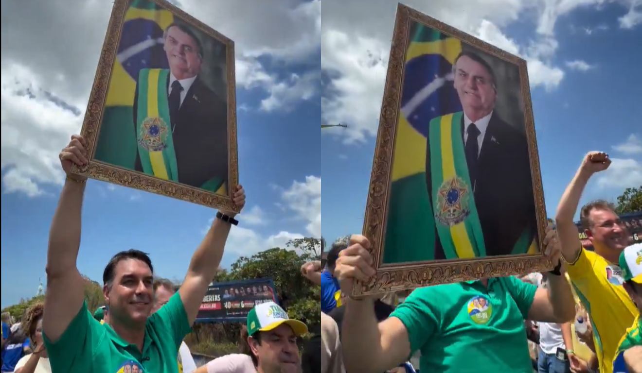“Vem tomar meu quadro”: Flávio Bolsonaro provoca TRE ao exibir foto de Jair