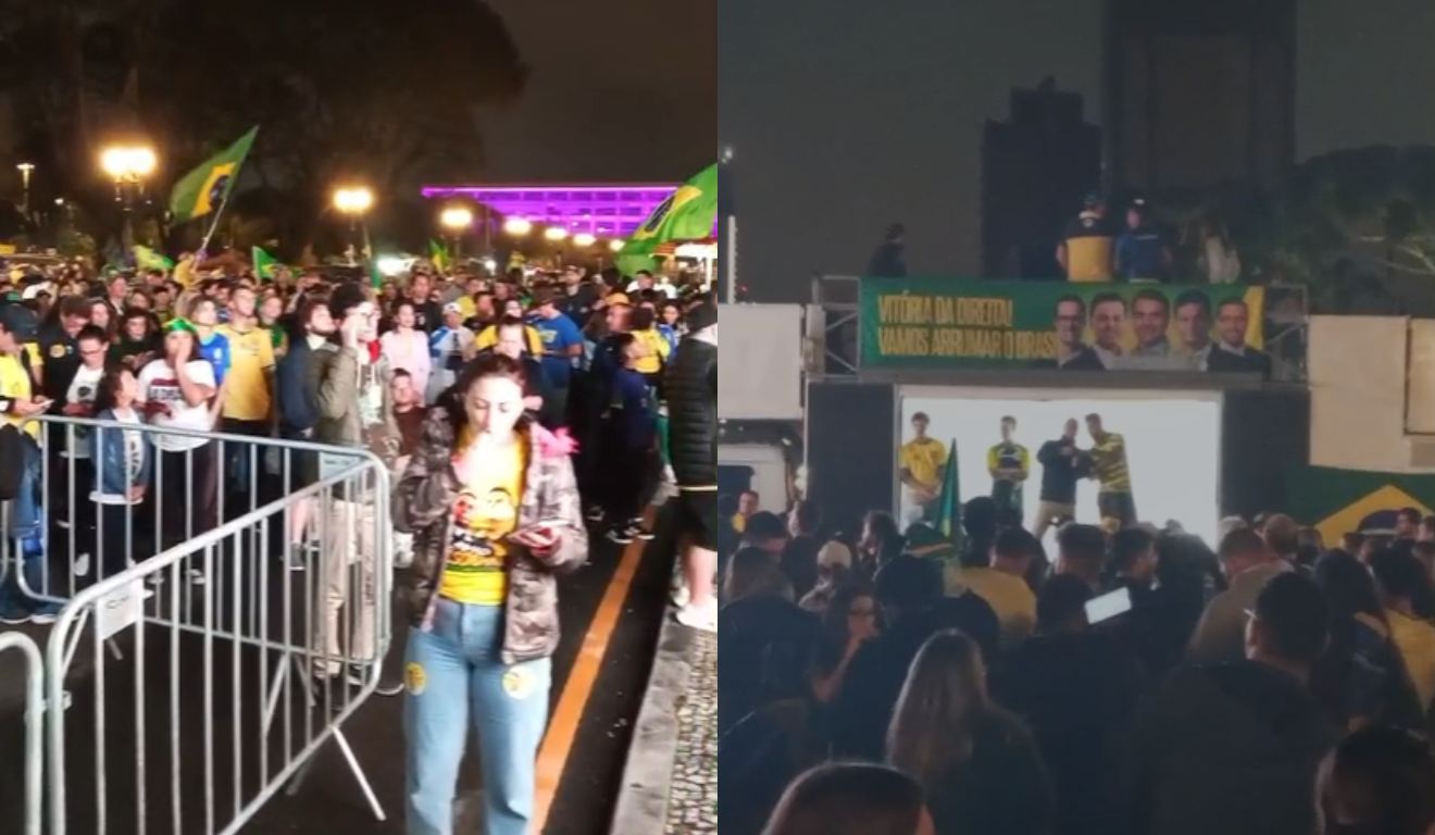 Apoiadores de Flávio Bolsonaro se reúnem em Curitiba para acompanhar resultado das urnas